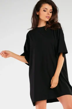 Outlet Obszerna sukienka dzianinowa mini - czarna Sukienki Dzianinowe|Sukienki