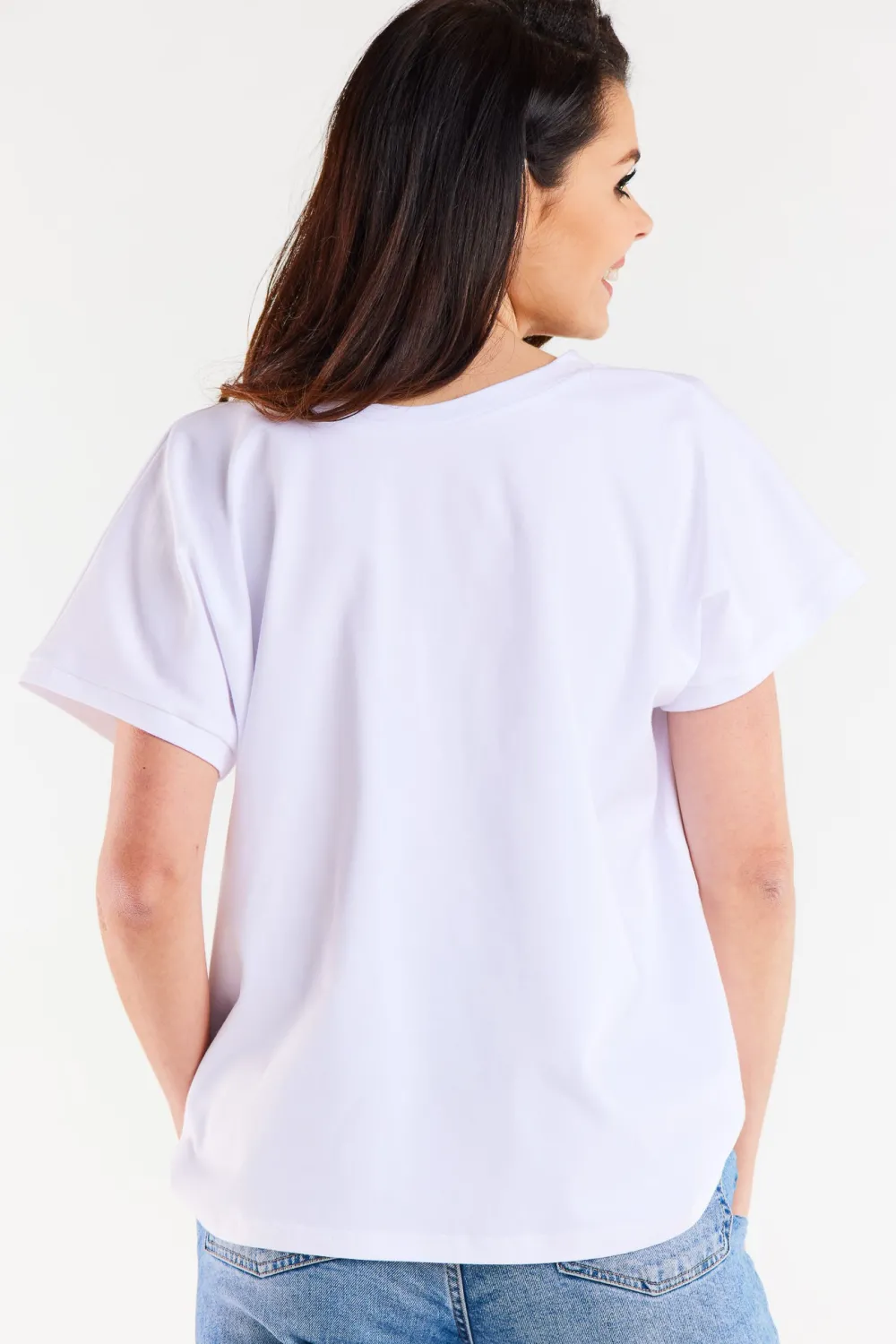 Discount Obszerny t-shirt z dekoltem V - biały Odzież Casualowa|Dobry Skład