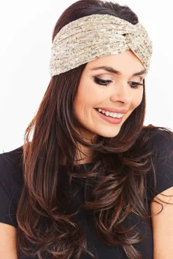 Sale Opaska bandana na głowę - beżowa-cekiny Akcesoria