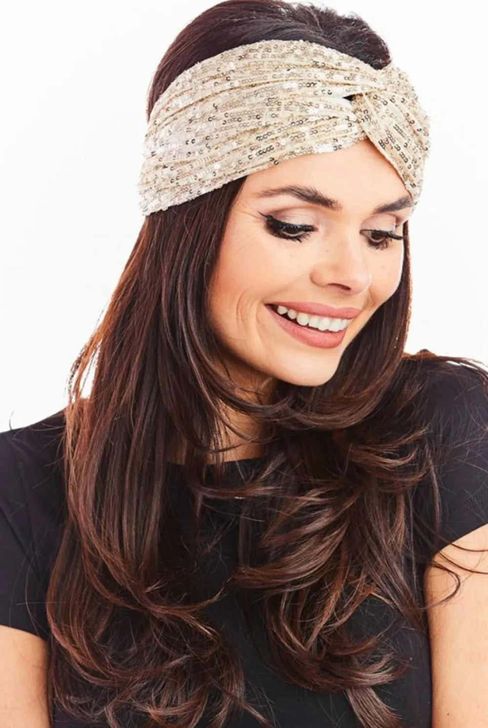 Sale Opaska bandana na głowę - beżowa-cekiny Akcesoria