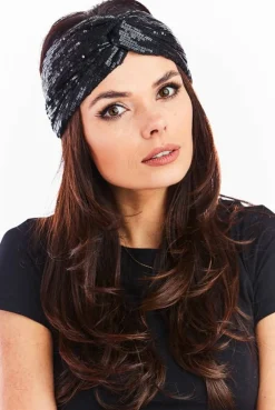 Opaska bandana na głowę - czarna-cekiny Akcesoria