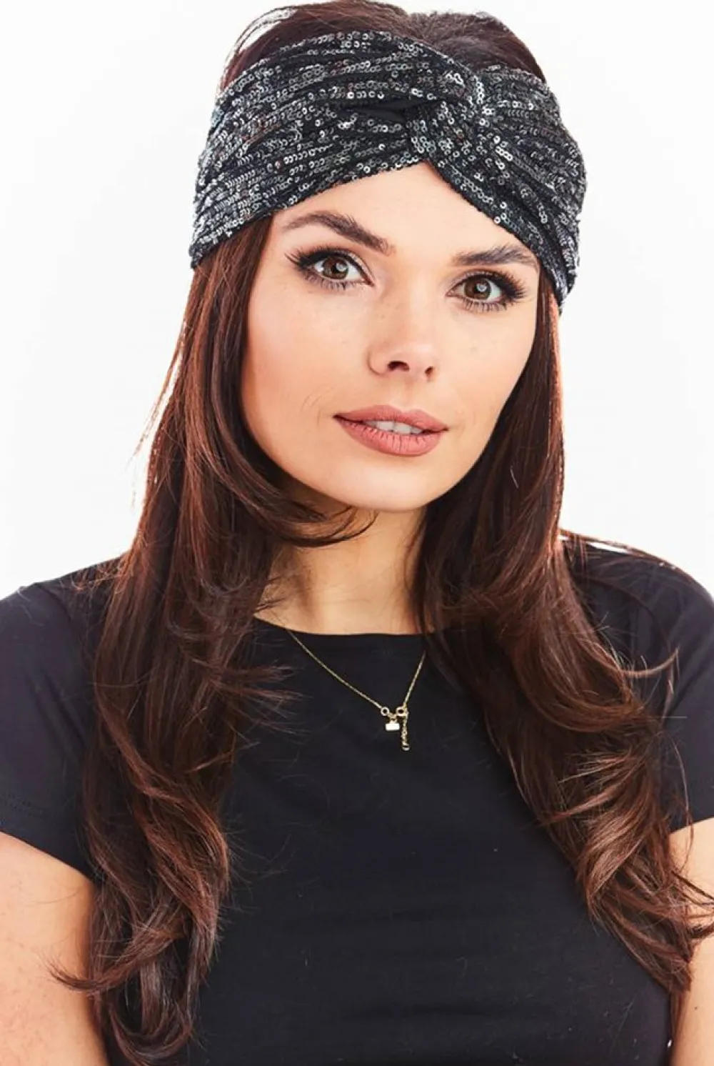 New Opaska bandana na głowę - grafitowa-cekiny Akcesoria