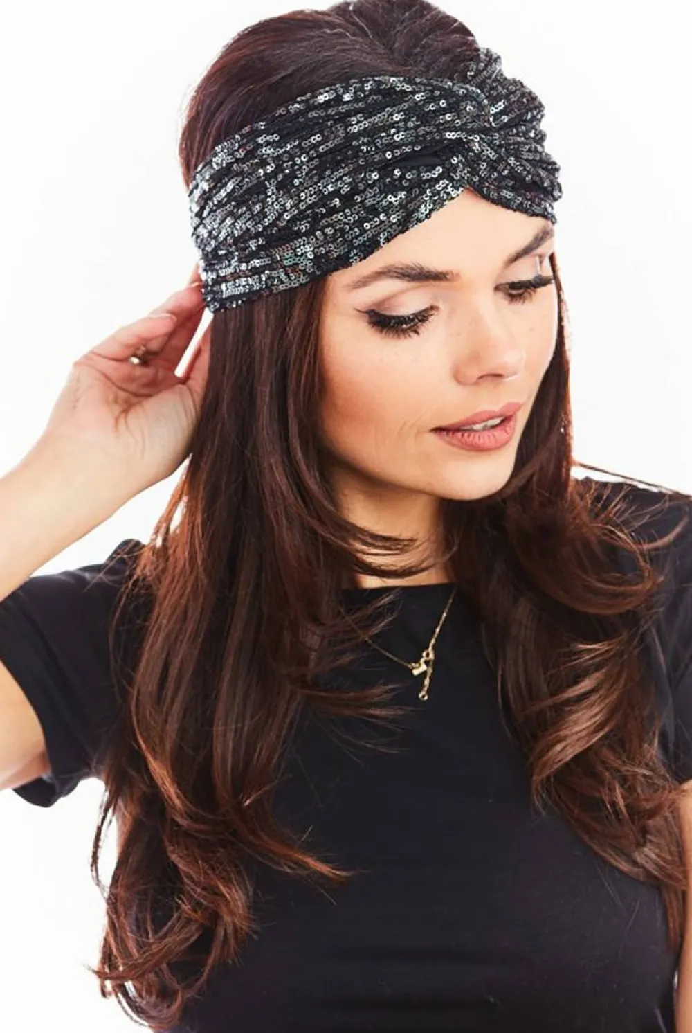 New Opaska bandana na głowę - grafitowa-cekiny Akcesoria