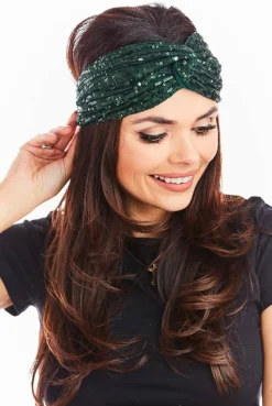 Clearance Opaska bandana na głowę - zielona-cekiny Akcesoria