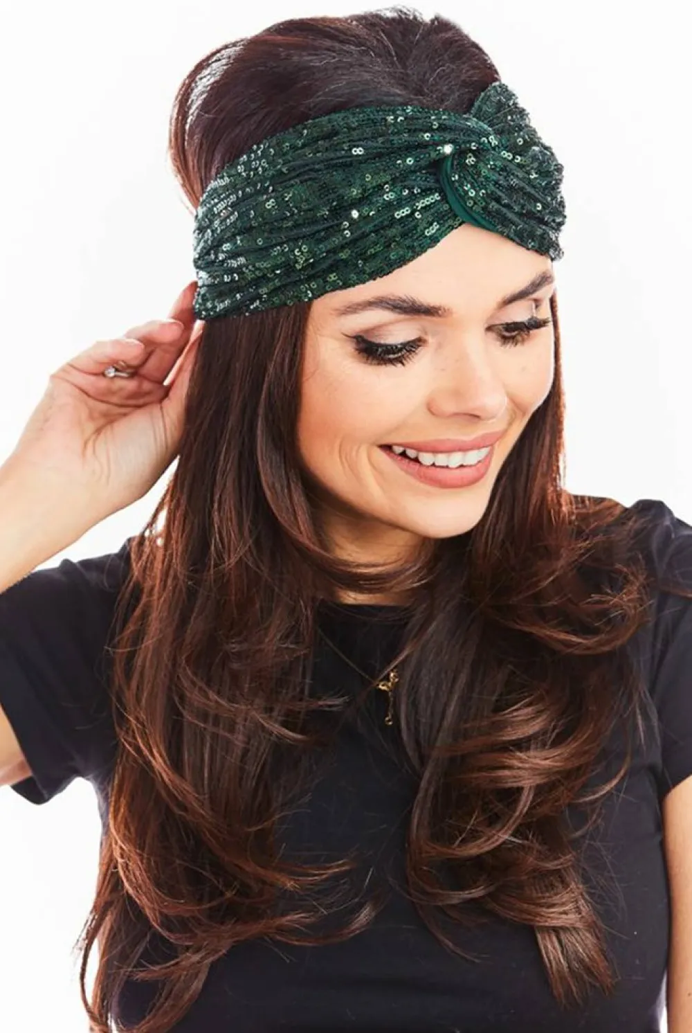 Clearance Opaska bandana na głowę - zielona-cekiny Akcesoria