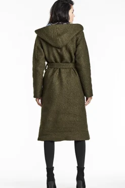 Sale Płazcz daki z kołnierze zaowy i kapture - khaki Płaszcze