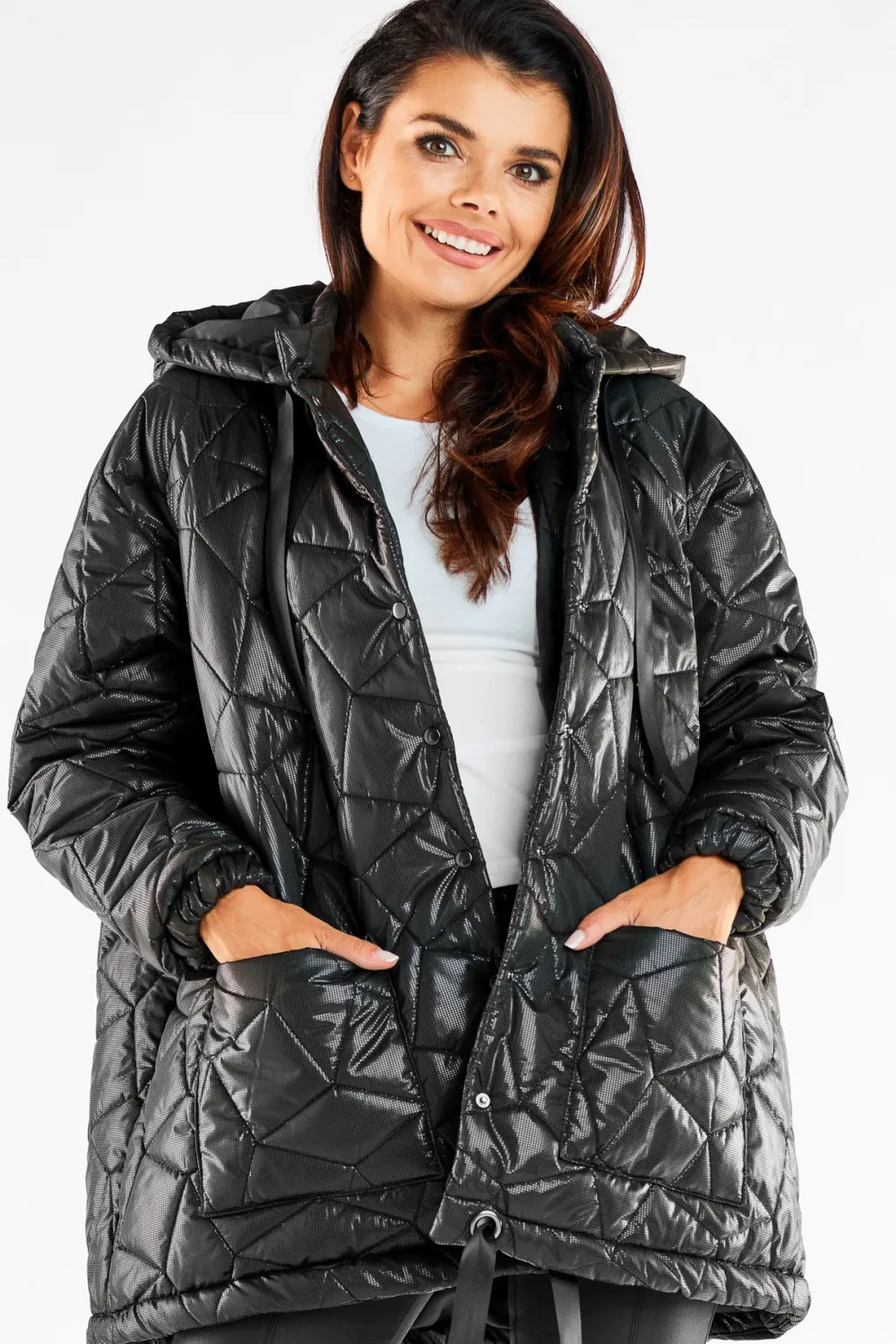 New Pikowana kurtka oversize - czarna Kurtki