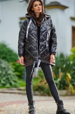 Clearance Pikowana kurtka oversize - czarna Płaszcze I Kurtki Przejściowe|Kurtki