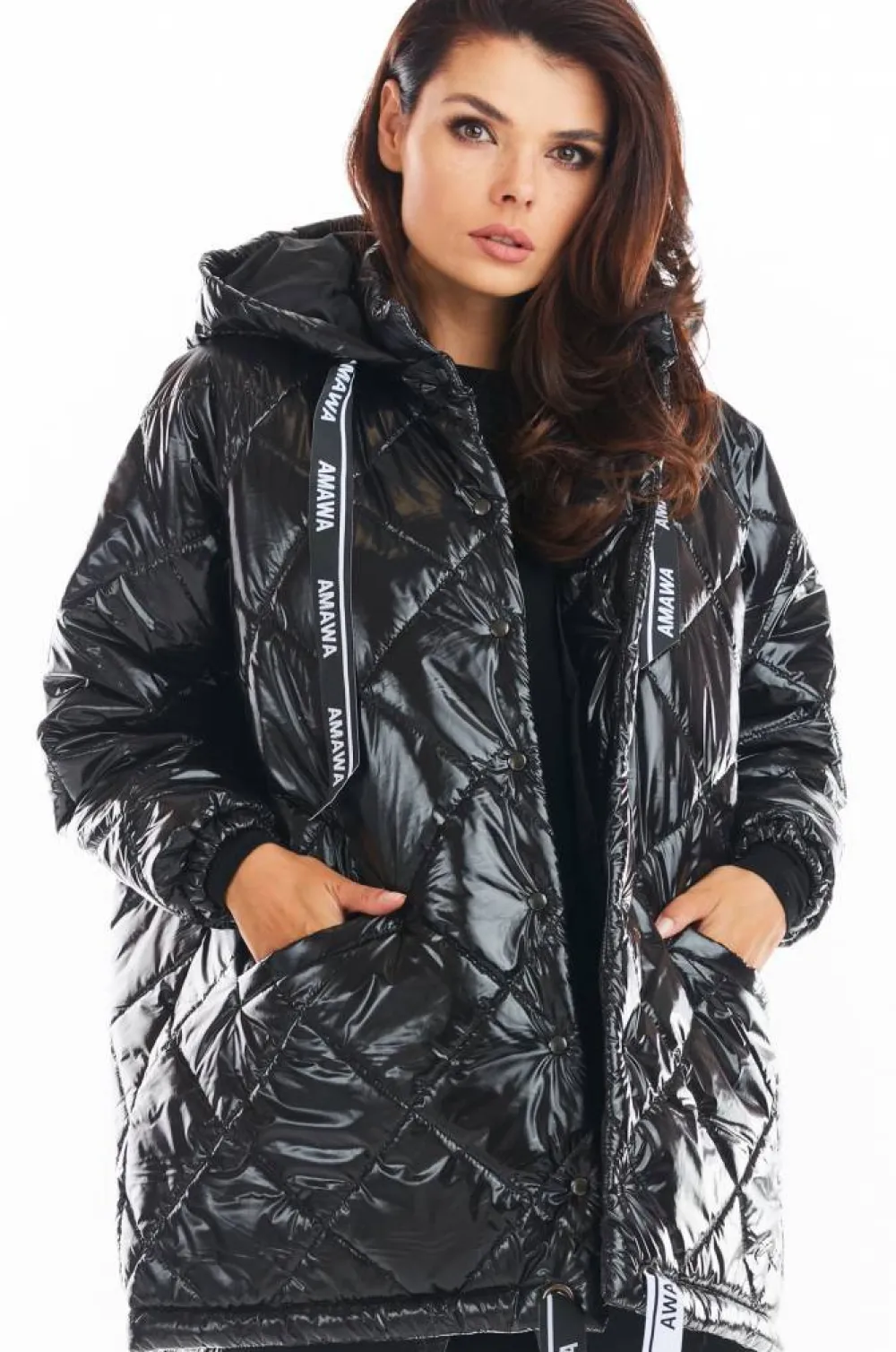 Clearance Pikowana kurtka oversize - czarna Płaszcze I Kurtki Przejściowe|Kurtki