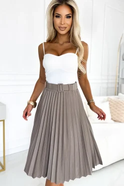 Clearance Plisowana spódnica z paskiem - cappuccino Spódnice