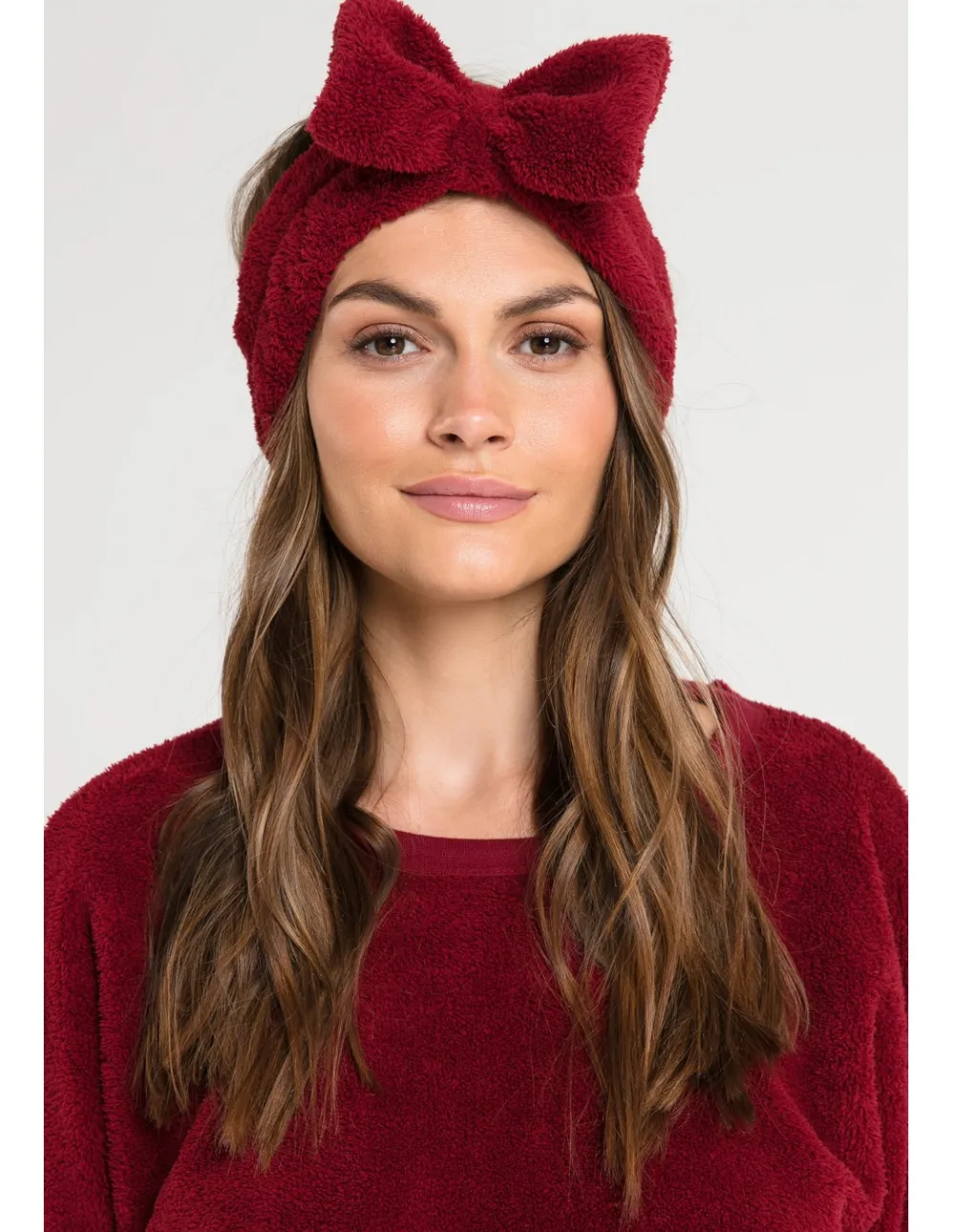 Pluszowa opaska z kokardą - bordowa Akcesoria
