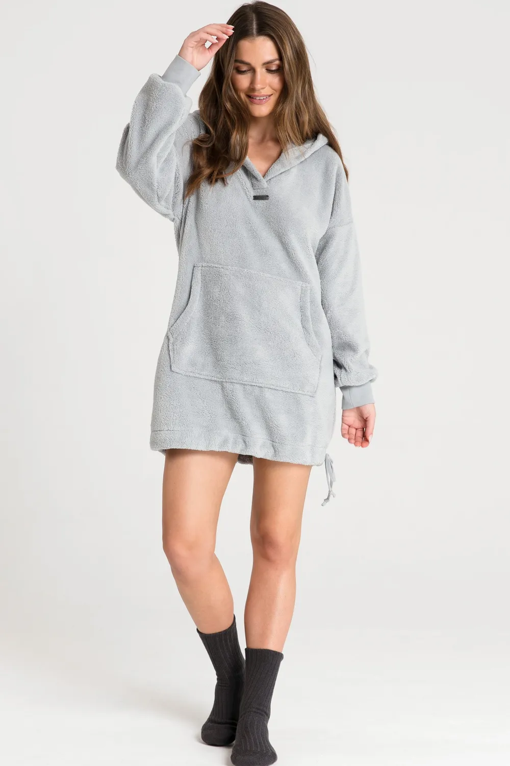 Outlet Puzowa buza overize z kiezenią kangurek - popieata Odzież Casualowa|Bluzy
