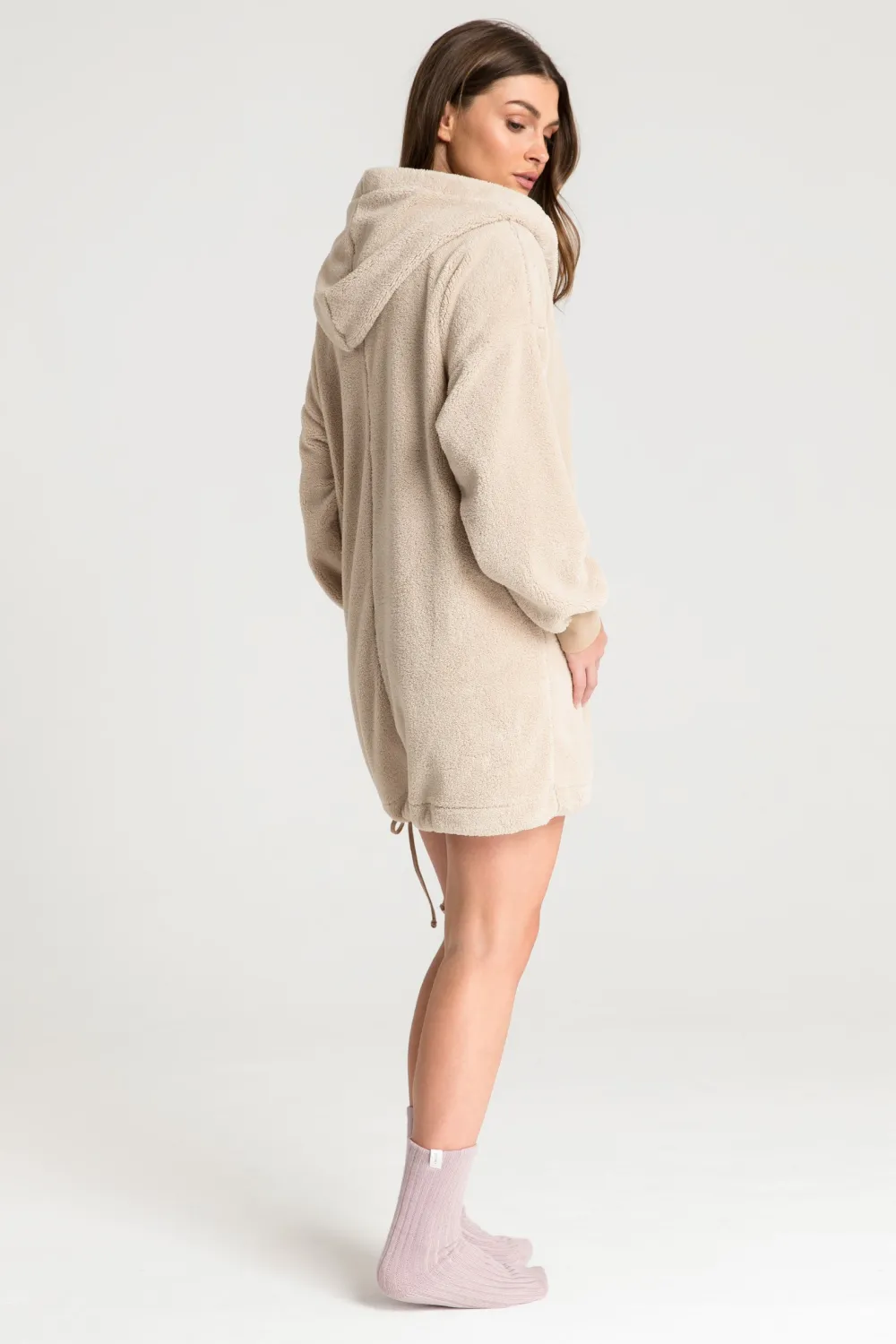 Puzowa buza overize z kiezenią kangurek - cappuccino Odzież Casualowa|Bluzy