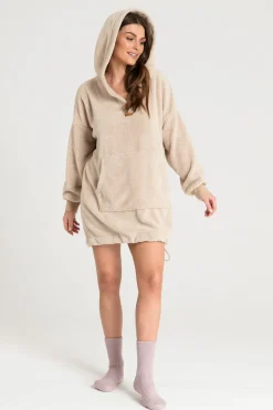 Puzowa buza overize z kiezenią kangurek - cappuccino Odzież Casualowa|Bluzy
