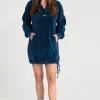 Outlet Pluszowa bluza oversize z kieszenią kangurek - granatowa Odzież Casualowa|Bluzy