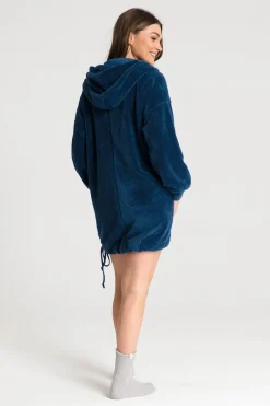 Outlet Pluszowa bluza oversize z kieszenią kangurek - granatowa Odzież Casualowa|Bluzy