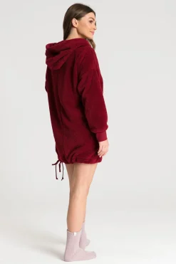 Sale Pluszowa bluza oversize z kieszenią kangurek - bordowa Odzież Casualowa|Bluzy