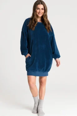 Sale Puzowa tunika z dekote na pecach - granatowa Odzież Casualowa|Bluzy