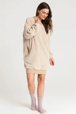 Best Puzowa tunika z dekote na pecach - cappuccino Odzież Casualowa|Bluzy
