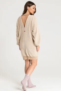 Best Puzowa tunika z dekote na pecach - cappuccino Odzież Casualowa|Bluzy