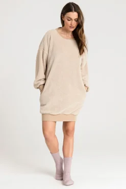 Best Puzowa tunika z dekote na pecach - cappuccino Odzież Casualowa|Bluzy