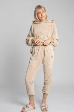 Discount Pluszowe spodnie joggery - cappuccino Odzież Casualowa|Spodnie