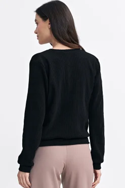 Clearance Prążkowana buza z długi rękawe - czarna Bluzy