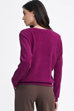 Discount Prążkowana buza z długi rękawe - purpurowa Bluzy