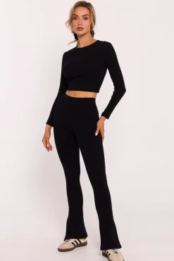 New Prążkowane egginy z rozcięciai – czarne Legginsy|Odzież Casualowa
