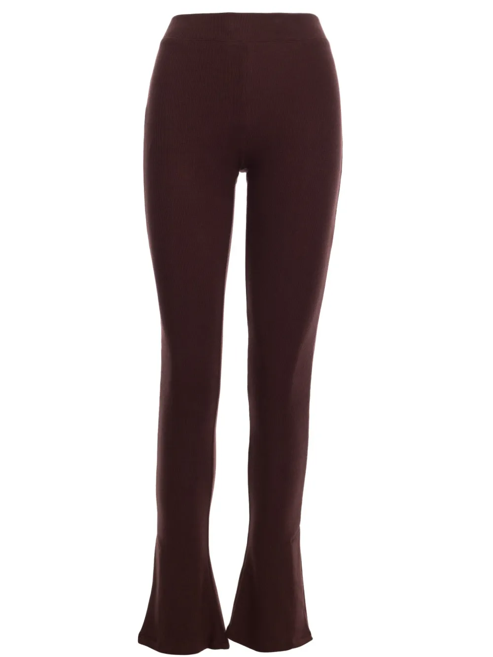 Outlet Prążkowane egginy z rozcięciai – brązowe Legginsy|Odzież Casualowa