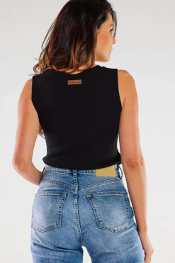 Online Prążkowany top bez rękawów - czarny Odzież Casualowa|Dobry Skład