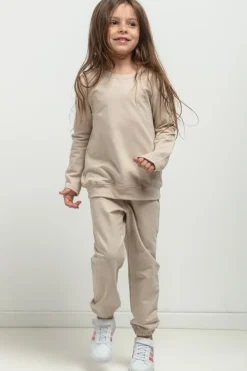 Sale Prosta bluza ze stójką dla dziewczynki - jasnobeżowa Dzieci Odzież Dziecięca|Dobry Skład