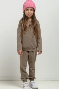 Online Prosta bluza ze stójką dla dziewczynki - cappuccino Dzieci Odzież Dziecięca|Dobry Skład