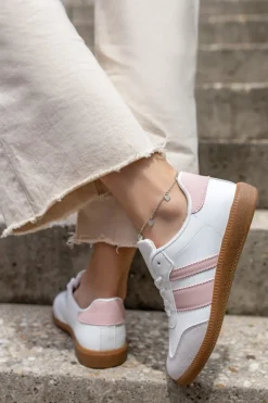 Outlet Różowe niskie trampki Mewa - biało-różowe Sneakersy