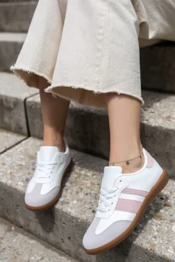 Outlet Różowe niskie trampki Mewa - biało-różowe Sneakersy