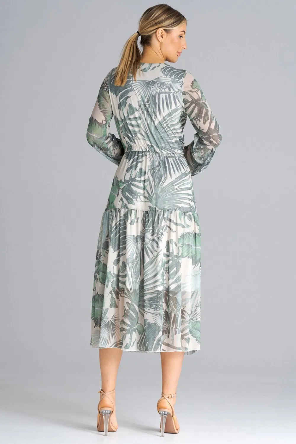 Best Rozkloszowana sukienka midi z długim rękawem - wzór 157 Sukienki Koktajlowe|Sukienki