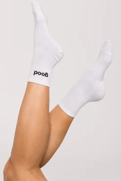 Outlet Skarpety unisex z napisem "good vibes" - białe Akcesoria