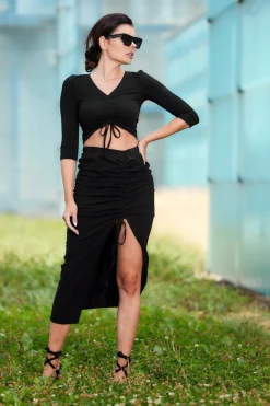 Outlet pódnica z wiązanie i rozcięcie - czarna Odzież Casualowa|Dobry Skład