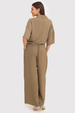 Outlet podnie dakie z zerokii nogawkai - khaki Spodnie