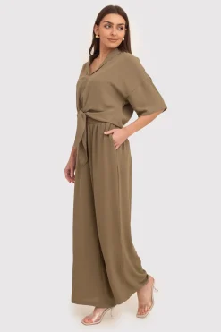 Outlet podnie dakie z zerokii nogawkai - khaki Spodnie