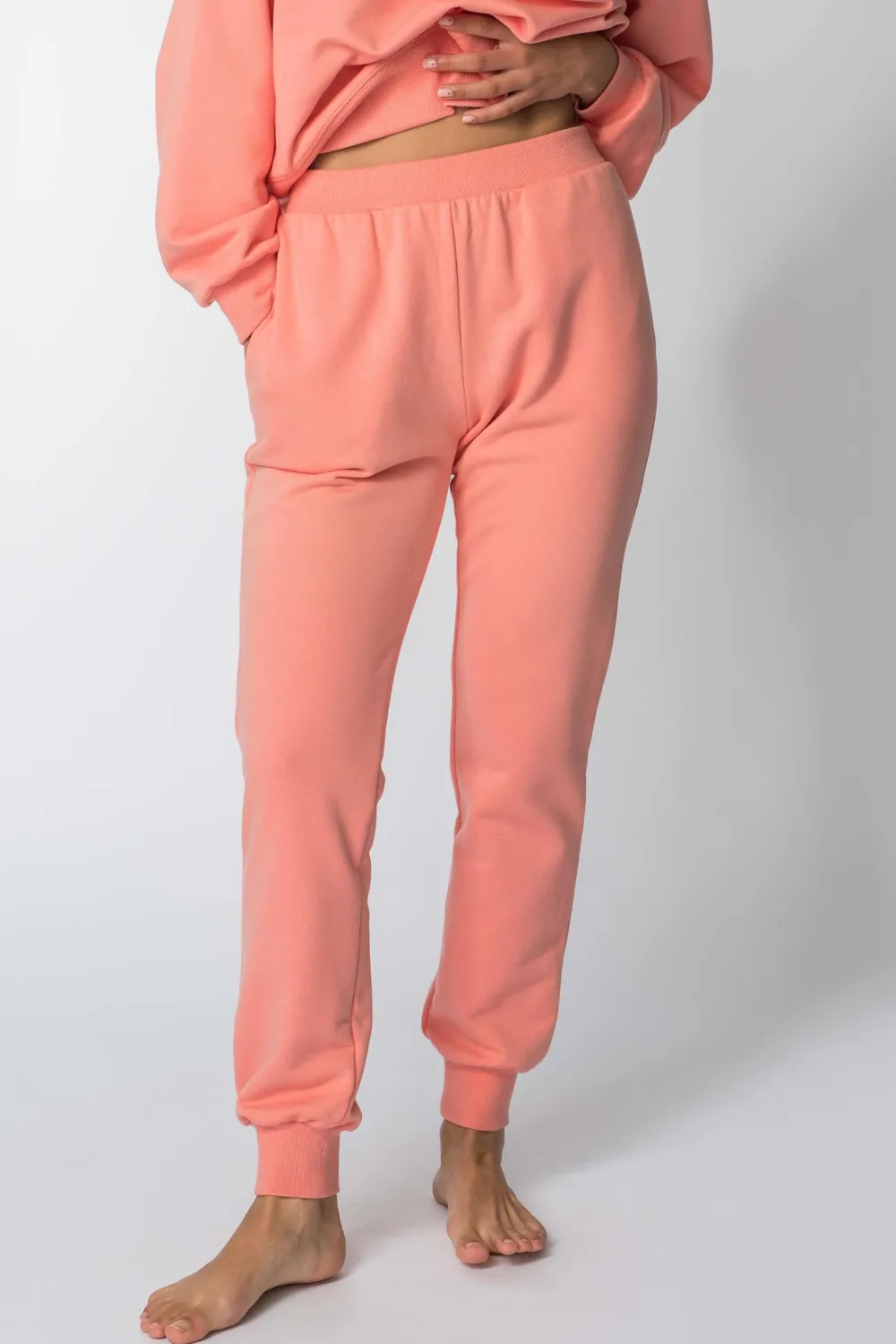 Online podnie dreowe joggery ze ściągacze - koraowe Odzież Casualowa|Spodnie