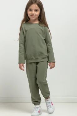 Outlet Spodnie dresowe typu jogger dla dziewczynki - zielone Dzieci Odzież Dziecięca|Dobry Skład