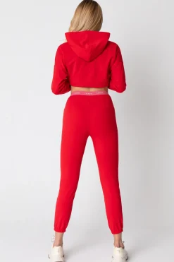 New podnie typu jogger z ogowaną guą - czerwone Odzież Casualowa|Spodnie