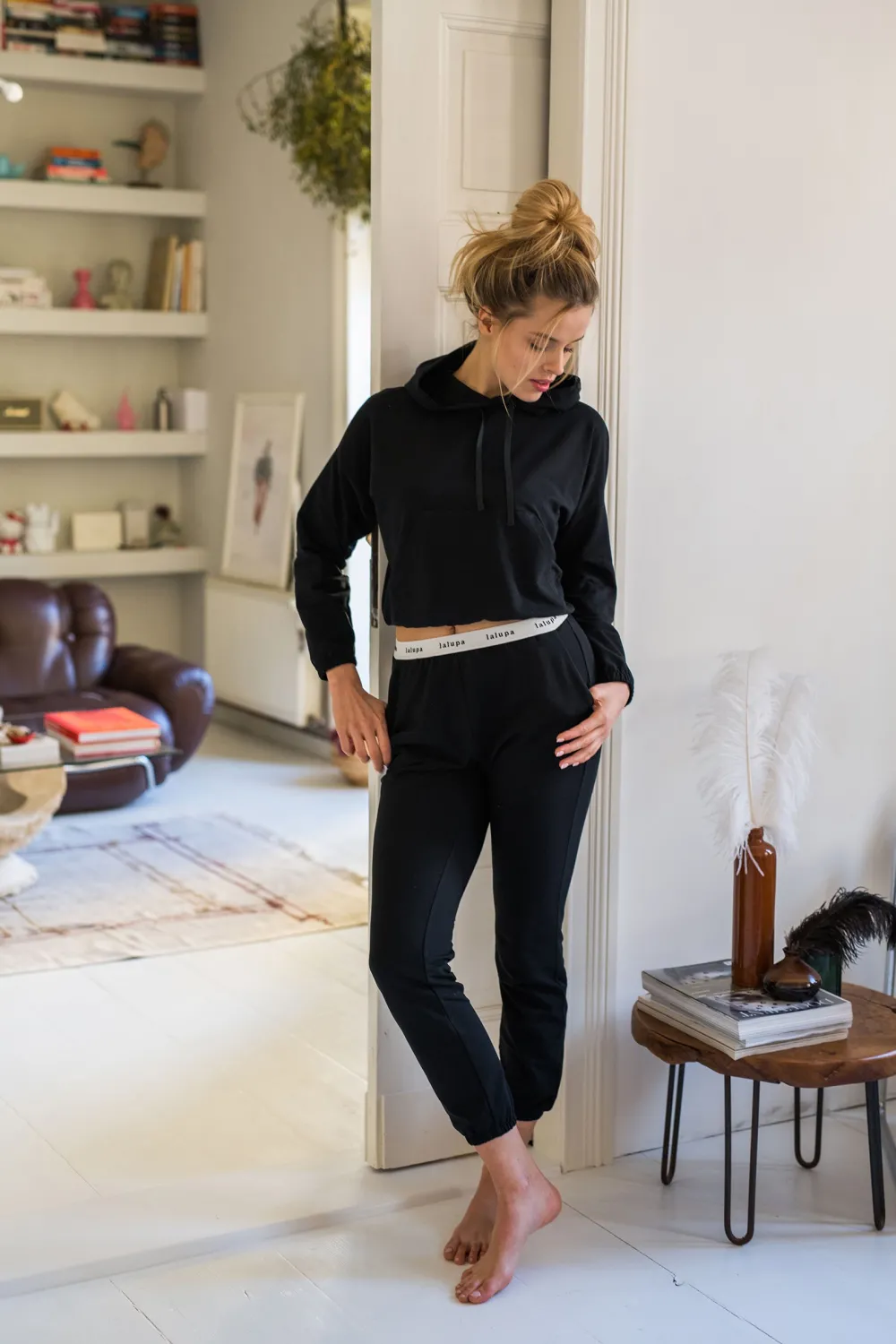 Clearance Spodnie typu joggers z logowaną gumą - czarne Odzież Casualowa|Spodnie