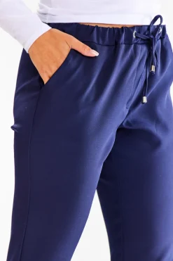 Sale podnie typu jogger z wiązanie w paie - granatowe Spodnie