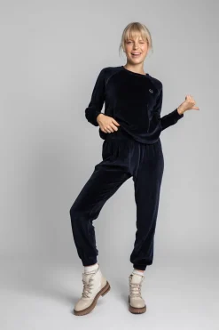 podnie typu jogger z weuru - granatowe Odzież Casualowa|Spodnie