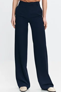 New podnie z nogawkai typu bootcut - granatowe Spodnie