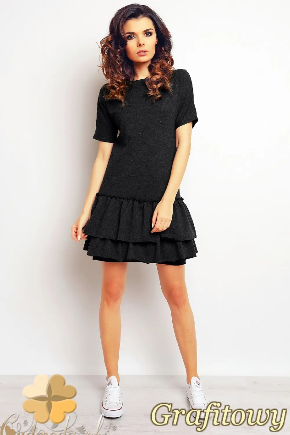 Sale Sportowa sukienka mini z falbankami - grafitowa Dobry Skład|Sukienki