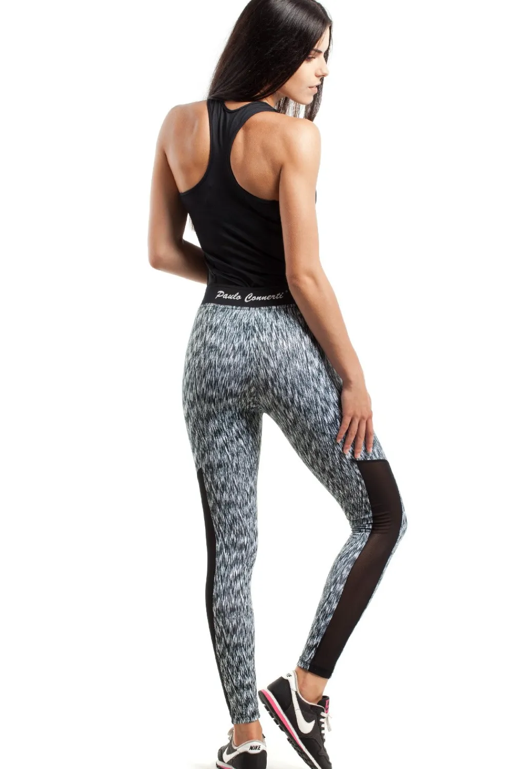 Clearance Sportowe legginsy FIT z czarną wstawką na łydce - model 4 Legginsy