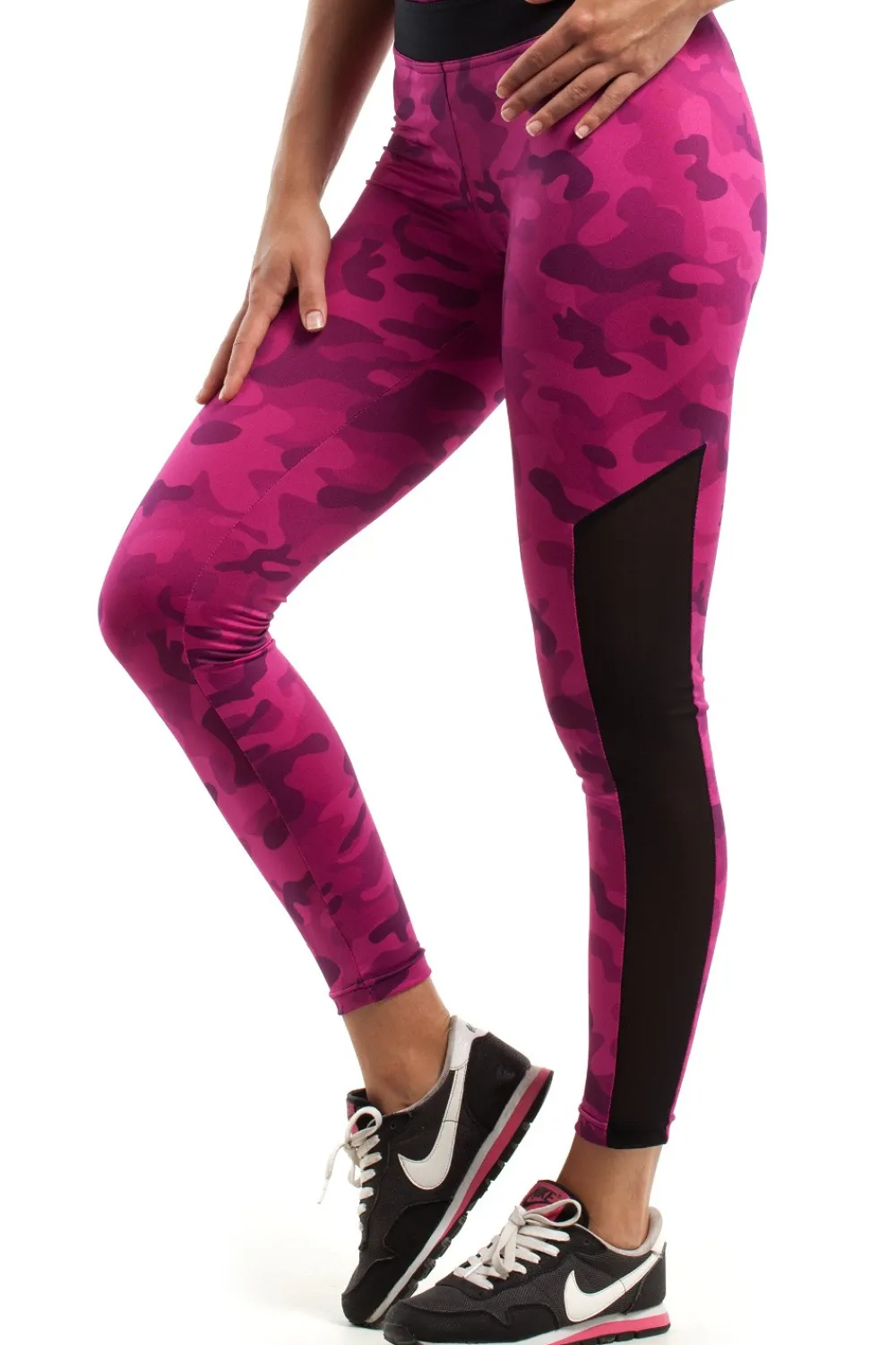 Outlet Sportowe legginsy FIT z czarną wstawką na łydce Legginsy